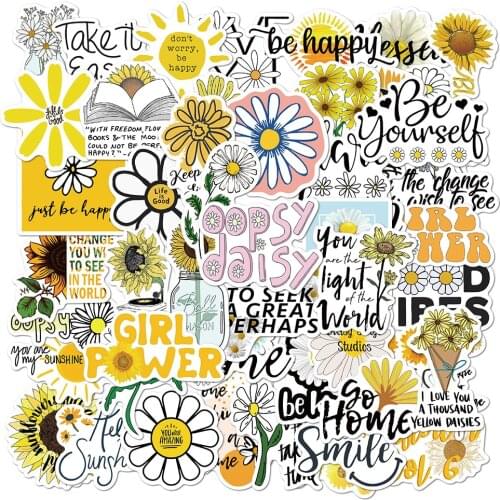 10/30/50pcs Flowers Daisies Inspirational Quotes Graffiti Stickers PVC Decal to DIY Scrapbook Laptop Car Vsco Girls Toy Sticker