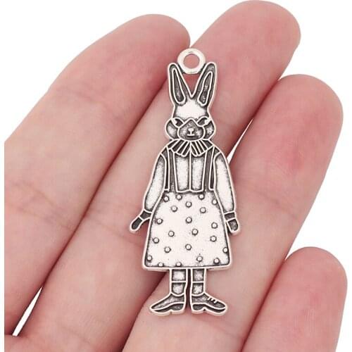 10 x Tibetan Silver Animal Rabbit Charms Pendants for Necklace Jewelry Making Accessories 50x20mm