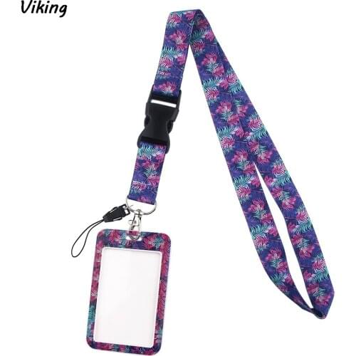 20pcs/lot G1828 Cartoon Purple Leaves Lanyard Keychain key Badge Mobile Phone Rope Lanyard With Kawaii Card Holder Cover