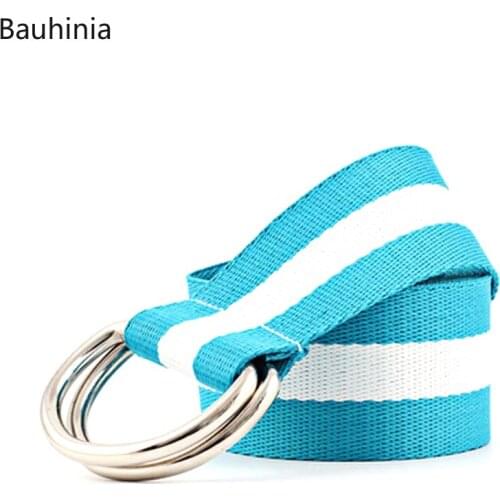 2021Lenght 125CM New Ladies Double-ring Buckle Canvas Belt Creativity/Trendy/Fashion/Denim Wild Weave Belt