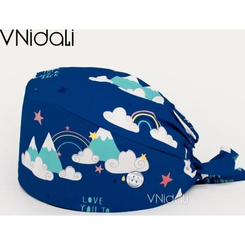 2021 Cartoon Cotton Adjustable Scrub cap With sweat towel Nurse Hat Laboratory Pet Shop Button nursing hat scrub hats for women