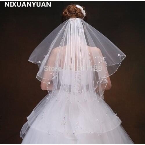 2019 Free Shipping Custom Real Image Romantic Charming White Besd Edge Two-Layer Soft Tullle Wedding Accessory Wedding Veils