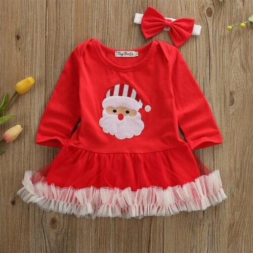 2020 Baby Xmas Clothing Infant Babies Christmas Outfit Kids Girls Party Tutu Dress Clothes Lace Hem Dress Party Princess Dresses