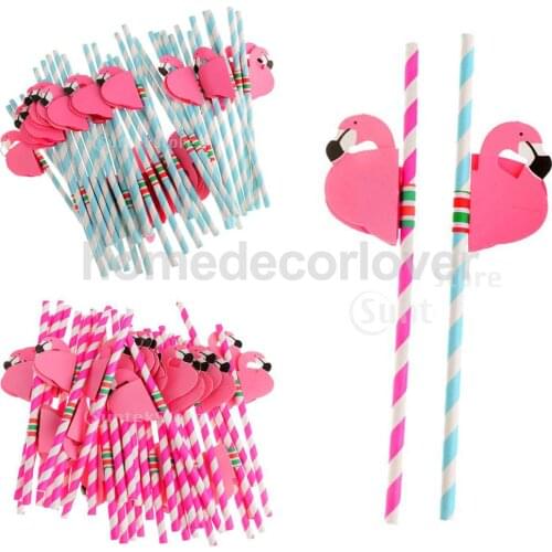 25Pcs Wholesale Striped Flamingo Paper Drinking Straws Fun Birthday Wedding Xmas Cocktail Beach Party