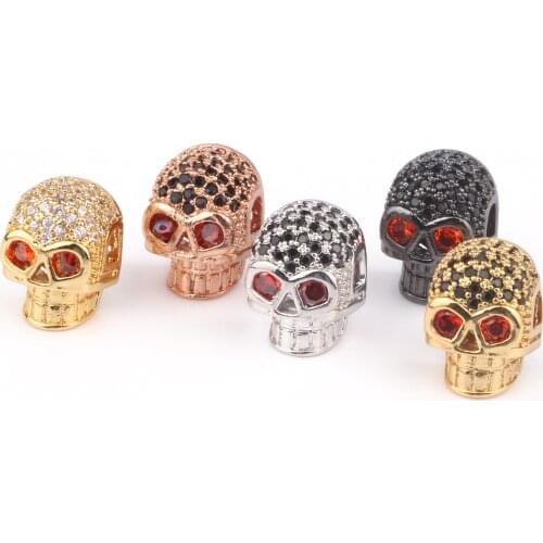 3pcs/lot CZ Spacer Beads Skull Head Brass Micro Pave Cubic Zirconia Beads For Jewelry Making DIY Bracelet Charms Accessories