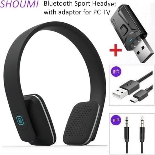 Shoumi Wireless Headphone Stereo Noise Cancelling Bluetooth Headset Sport Helmet with Mic USB Adaptor for Xiaomi Huawei Phone TV
