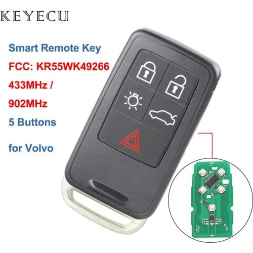 Keyecu KR55WK49266 5 Buttons Smart Remote Key Fob 433MHz / 902MHz for Volvo XC60 S60 S60L V40 V60 S80 XC70 2015 2016 2017