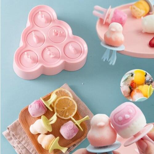 DIY 6 Grids Creative Cartoon Ice Cream Mold Silicone Summer Popsicle Maker Fruit Animal Shape Popsicle Mold Kitchen accessories