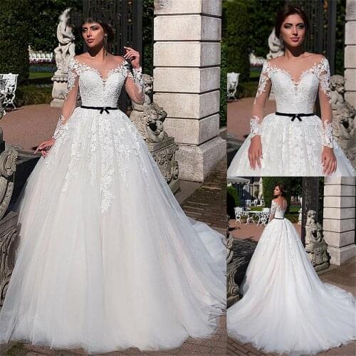 Long Sleeveless O Neck Wedding Dresses 2021 Appliques Lace A-line Tulle Bridal Gown Backless Vestidos de Noivas Custom Made