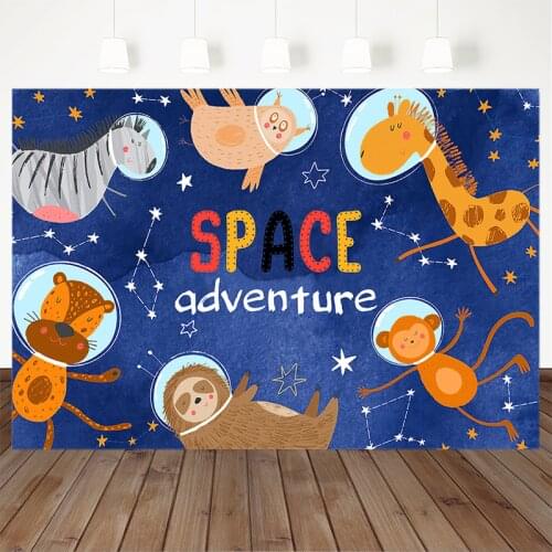 Space Adventure Photography Background Animal Giraffe Monkey Squirrel Starry Sky Backdrop Birthday Party Decorative Props Studio