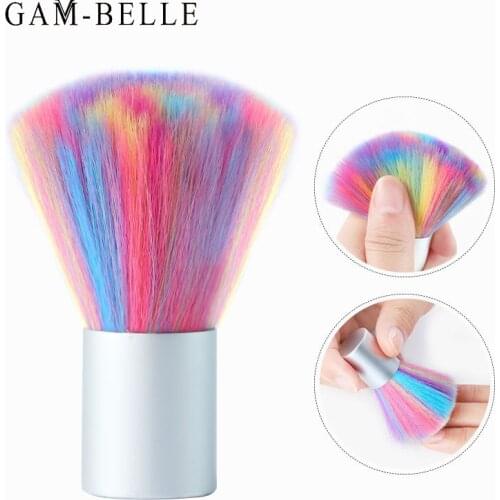 GAM-BELLE 1 Pc Rainbow Fur Nail Brushes Soft Clean Dust Powder Blush Blush Powder Makeup Brushes Women Manicure Accessories Tool