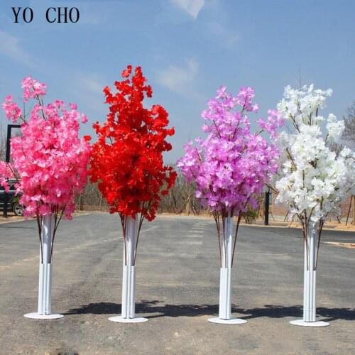 Fake Cherry Blossom Flowers Branch Silk Artificial Sakura Tree Stem for Event Wedding Road Lead Backdrop Stage Decor Faux Flores