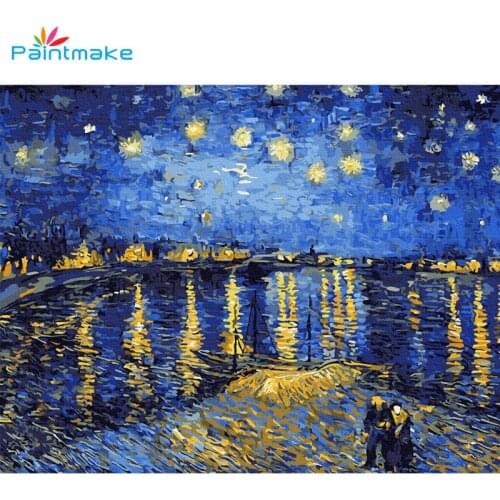 Paintmake Starry Sky painting by number Landscape DIY Oil paint on canvas no frame for home room decor Art Picture gift 40*50cm