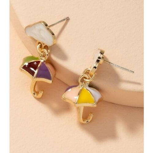 Cute Cloud Umbrella Enamel Earrings for Women Retro Gold Zinc Alloy Earrings Student Jewelry Accessories