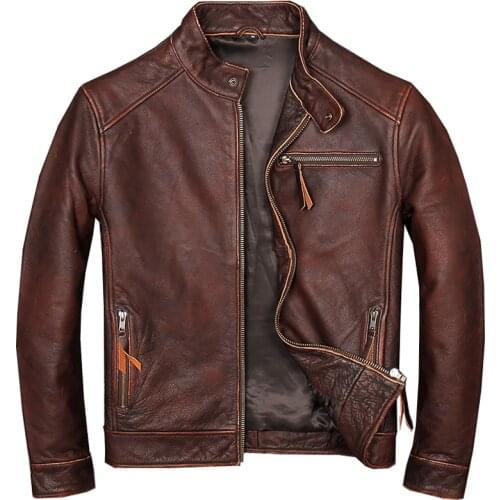 Mens Genuine Leather Jacket and Coats European Fashion Plus Size XXXL Streetwear Spring and Autumn Cowhide Overcoat For Men A001