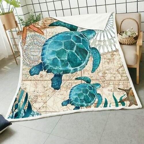 Soft Cartoon Sea Animal Blanket Thickened Double-layer Fur 3D Digital Printed Blanket Seahorse turtle octopus whale fish