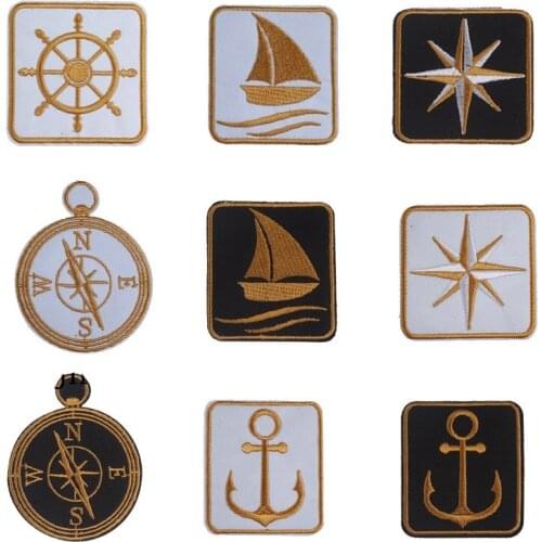 Prajna Vintage Ship Anchor Cloth Patch Applique Military Patch Steering Wheel Badge Iron On Patches For Clothes Decor Fabric