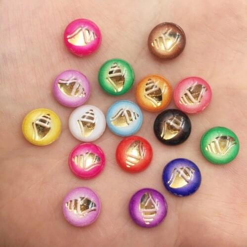 New 80pcs Mix Resin 10mm Round Colorful Conch Gem Flatback Rhinestone Appliques DIY Wedding Scrapbook Ornaments Craft SF857