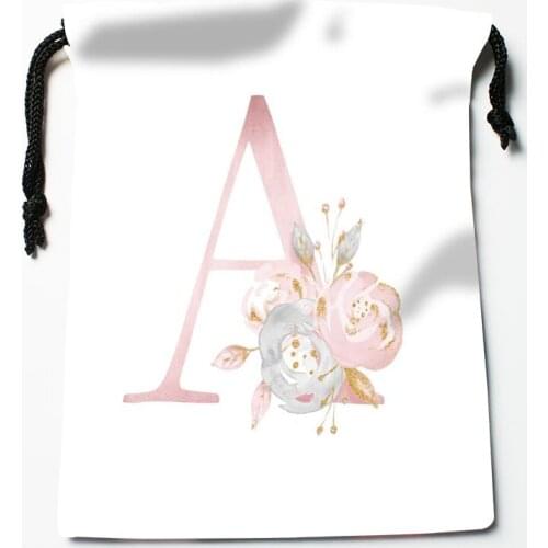 Custom 26 Letters Pink Drawstring Bags Wedding Party Christmas Gift Pouches Packing 18x22cm Satin Fabric Storage Bag 12.2