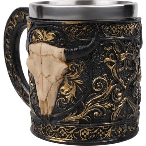 Sheep Horn Head Stainless Steel Resin 3D Beer Mug Goblet Game Tankard Coffee Cup Wine Glass Mugs 350ml BEST GOT Gift