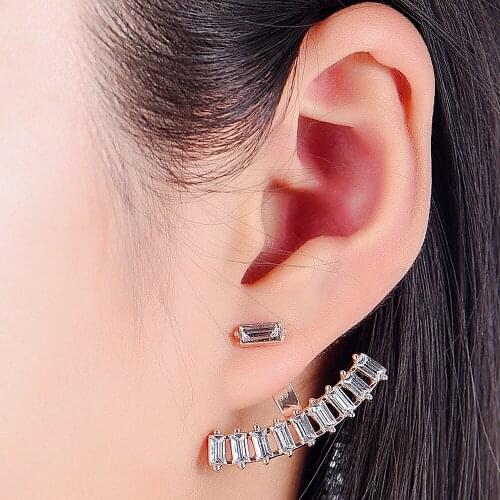 Fashion High Quality Zircon Geometric Crystal Stud Earrings For Women Double Side Irregular Gold Silver Earrings Jewelry Gift