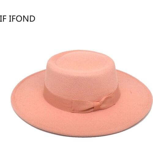Wool Jazz Fedora Hats 8.5CM Wide Brim Women Bow Ribbon Felt Hat Trilby Formal Party Cap Autumn And Winter Jazz hat