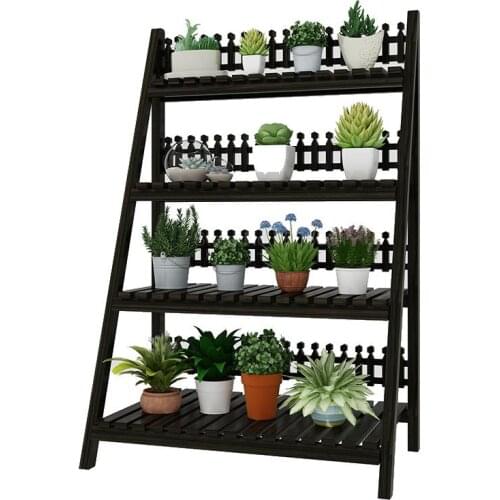 Foldable Solid Wood Flower Stand Balcony Multilayer Indoor Special Price Spatial Landing Type Plant Stand Multi-flesh Flower Pot