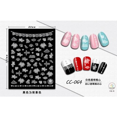 Valentines Day Style Black and White Transparent Love Rose Butterfly Line 3D Adhesive Nail Stickers Art Manicure Accessories