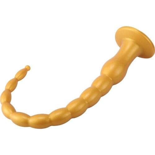 Super Long Golden Soft Silicone Anal Beads Realistic Horse Dildos Butt Plug Masturbation Anal Plug Erotic Sex Toys For Couples