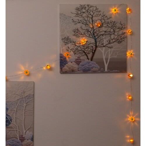 LED Halloween Pumpkin Lantern String, 3D Stereoscopic Shape Ghost Festival Battery-powered Remote Control Decorative Lights