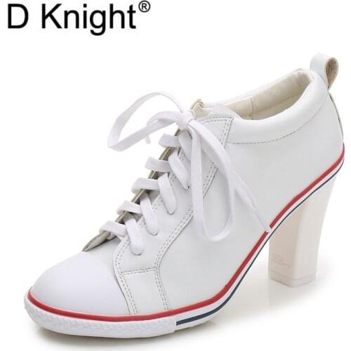 New Fashion Round Toe Lace Up High Heels Women Casual Shoes Elegant Ladies Deep Mouth Pumps Shoes Size 34-40 Women Leisure Pumps