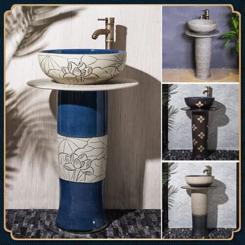 Stand Column Type Washbasin Balcony Toilet Floor Type Integrated Wash Basin Outdoor Courtyard Outdoor Ceramic Pillar Basin
