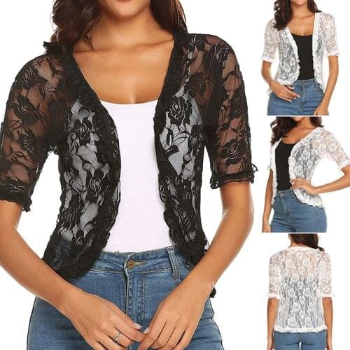 High quality Summer Fashion Women Clothing Loose Shawl Short Cardigan Shawl Tops Lace Cardigan Gauze Lacing Boleros Cover-up