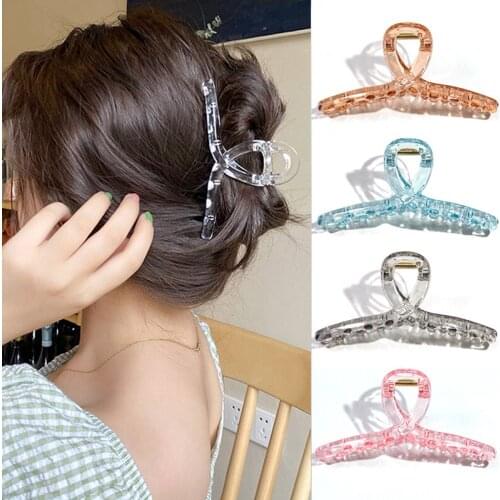 Korean Transparent Crabs Hair Clips Simple Hollow Cross Hair Claw For Women Girls Candy Color Hair Accessories Bath Clips