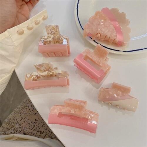 Sweet Pink Patchwork Hair Clips for Women Claw Clip High Quality Geometric Hairpins 2021 Summer Girls Hair Claw Hair Accessories