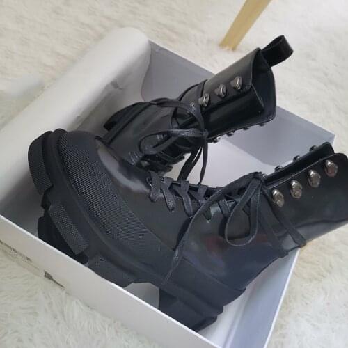 Punk Platform Boots Women Short Winter Shoes Thick Sole Botas Mujer Leather Ankle Combat Boots For Women Gothic Botas Feminina