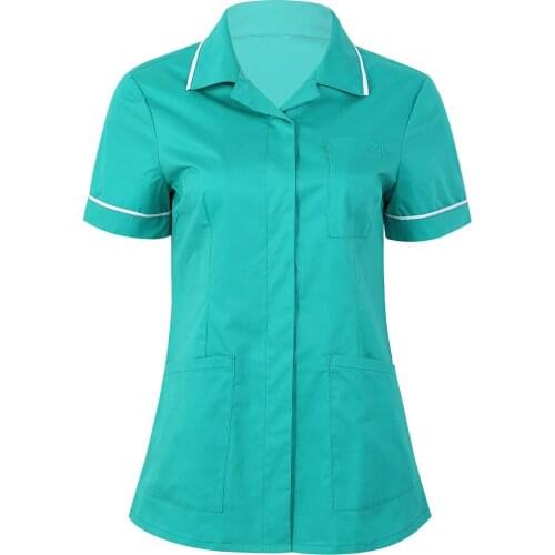 Womens Healthcare Tunic Short Sleeves Button Down Cares Therapist Dentist Workwear Uniform Tops Hospitality Nurses Costumes