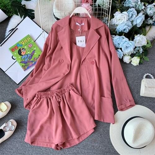 20 Summer Three Piece Big Size Women Chiffon Blazer + Shorts+ Vest Formal Suits Loose Lady Blazers Thin Sun Protection Coat 1168