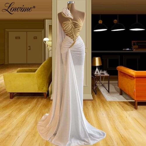 Lowime White Evening Dresses Plus Size Mermaid Long Party Gowns For Weddings 2021 Dubai Customized Prom Dresses Vestidos Robes