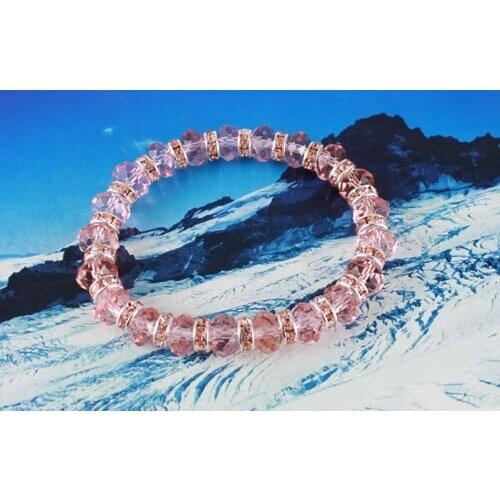 18PCS Brown Rhinestone Rondelle Pink Crystal Bracelet #20333