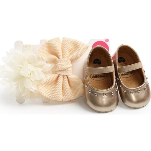 2020 0-18M Baby Girl Rivet Sweet Princess Shoes + Hair Accessory Two Sets