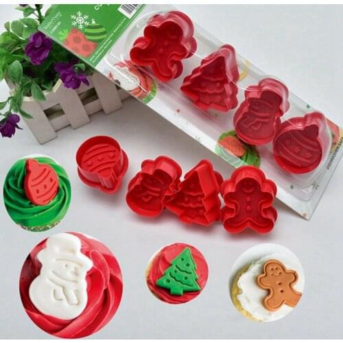 4Pcs/Set Stamp Biscuit Mold 3D Cookie Plunger Cutter Pastry Decorating DIY Food Fondant Baking Mould Tool Christmas Tree Snowman