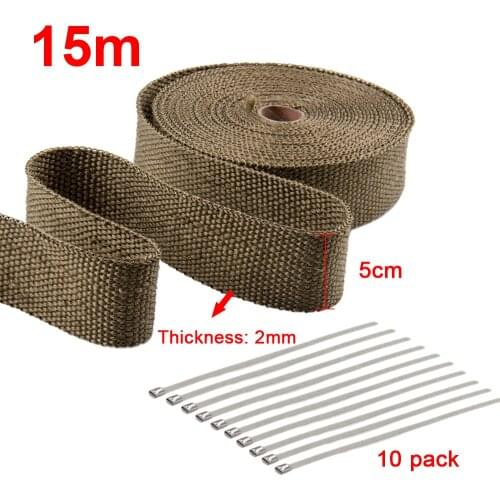 50mm x 15M Titanium High Temperature Header Manifold Exhaust Wrap Roll for Motorcycle 2" x 50ft