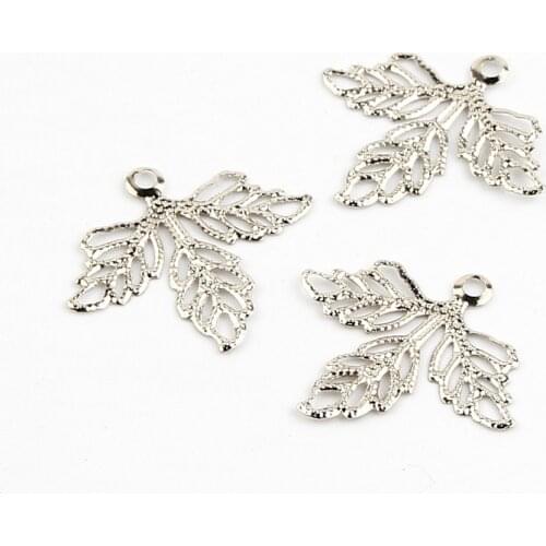 50pcs 26x23mm Sliver Tone Hollow Filigree Wrap Maple Leaf Alloy Connectors For Jewelry Making Findings Diy Accessories