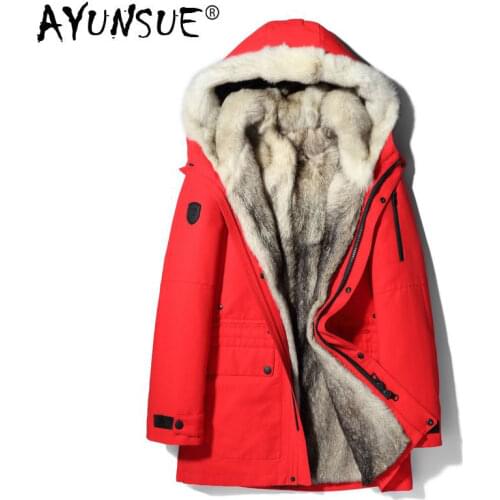 AYUNSUE 2020 Parka Real Fur Coat Men Winter Jacket Natural Wolf Fur Coats Warm Outerwear Long Parkas Hombre 17029 KJ2425