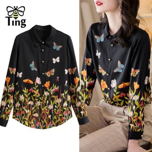 Tingfly Spring Autumn Butterfly Leaf Floral Aesthetic Blouses Women Button Up Female Shirts Fashion New Streetwear Blusas Tops