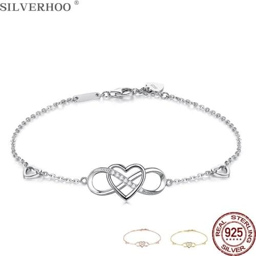 SILVERHOO Heart Shape Bracelet For Women 925 Sterling Silver Inlay Cubic Zirconia Chain Bracelets Multicolor Choose Gift Jewelry