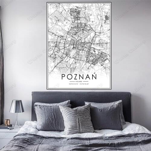 Black and White Poland City Map The Poznan City Map Poster HD Print Wall Art Canvas Nordic Landspace Painting for Home Decor