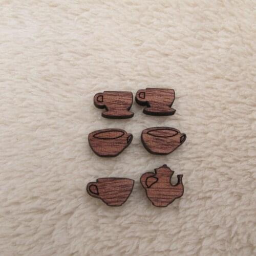 DIY Laser Cut Wood Cabochon Shape Apple Flower Pinapple Teapots Cup Charms Wooden Jewerly Earrings Suppliers