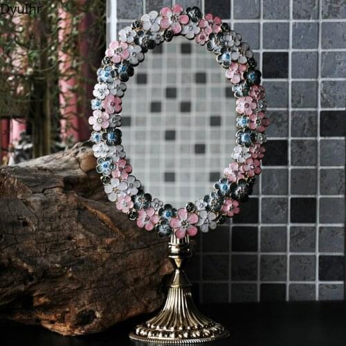 DyuIhr European-style retro creative hand-painted cute makeup mirror metal crafts home dressing table bathroom mirror decoration